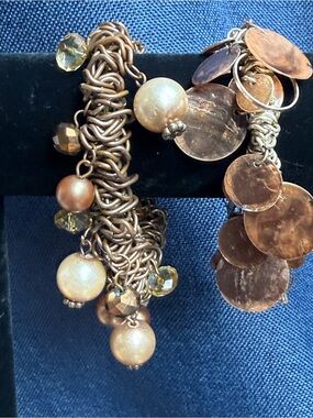 Vintage Copper Tone Boho Charm Bracelet Set Beaded Chunky Statement Lot
